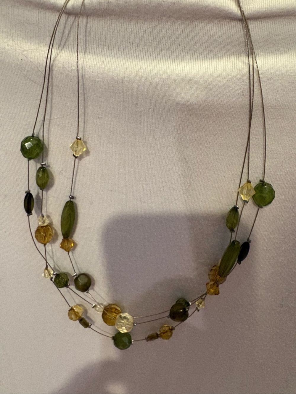 Multi-Strand Green and Yellow Bead Necklace